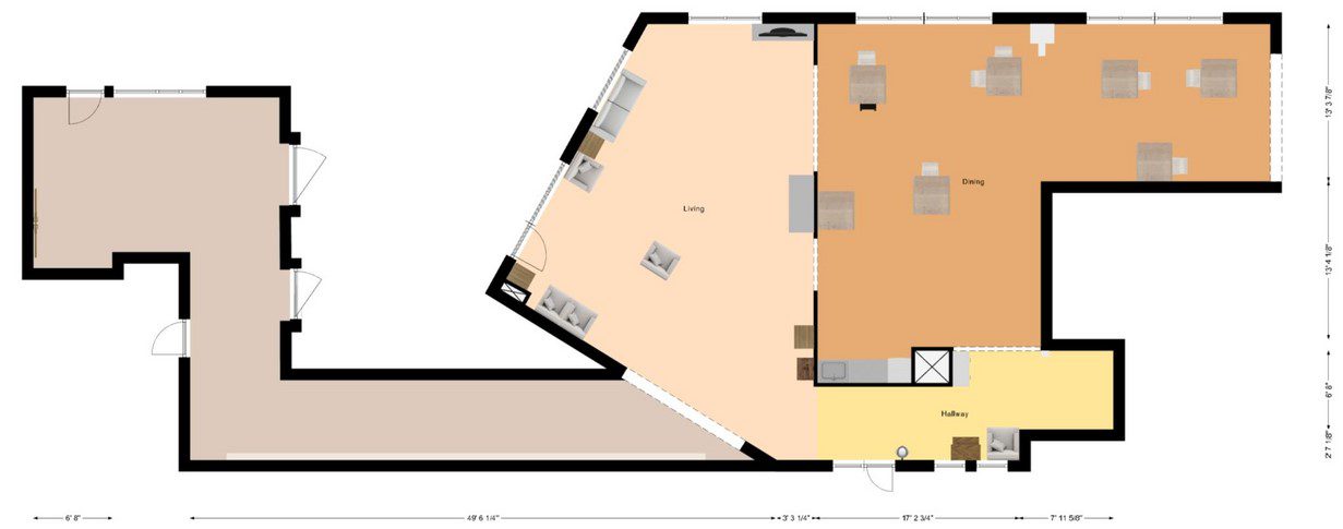 A floor plan of a room with furniture.